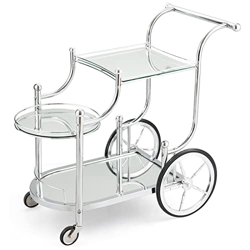 COSTWAY Glass Rolling Bar Cart, Rolling Serving Cart with 3-Tier Shelf, Directional Wheels & Universal Wheels, Mobile Wine Tea Serving Cart for Hotel, Club & Home