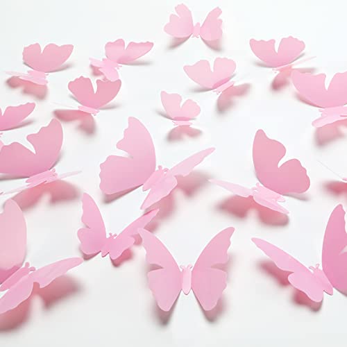 72 Pcs Pink 3D Butterfly Baby Girl Room Wall Decor, 4 Styles 3 Sizes, Girls Room Wall Decor, Pink Bedroom Bathroom Decor Butterflies Wall Stickers Decals Decorations For Toddler Kids Nursery Daughters