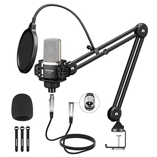 XLR Condenser Microphone, Aokeo Professional Cardioid Studio Mic Kit with mic Boom Arm, Shock Mount, Pop Filter for Recording, Podcasting, Voice Over, Streaming, Home Studio, YouTube