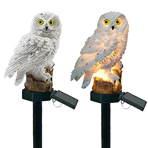 iDoGood 2packed Garden Solar Lights,Outdoor Decorative Resin Owl Solar LED Lights,Waterproof, with Stake , Small Figurine Lights for Garden Lawn Pathway Yard Decorations (White)