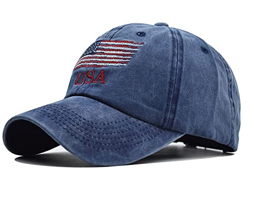 UTOWO USA-Flag-Embroidered Baseball-Cap for Mens Adjustable-Baseball-Hat for American-Independence-Day (Medium, Navy – USA Logo)