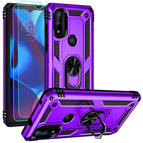 Androgate for Moto G Pure Case, Motorola Moto G Power 2022/ Moto G Play 2023 Case with HD Screen Protector, Military-Grade Ring Holder Car Mount 16ft Drop Tested Protective Cover Phone Case, Purple