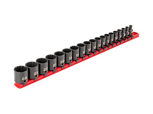 TEKTON 3/8 Inch Drive 12-Point Impact Socket Set, 19-Piece (6-24 mm) – Rails | SID91114