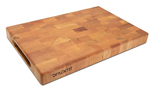 DFACKTO Premium American Cherry Chopping Board, End Grain Wood Butcher Block Reversible, 15-inch x 10-inch x 1.5-inch