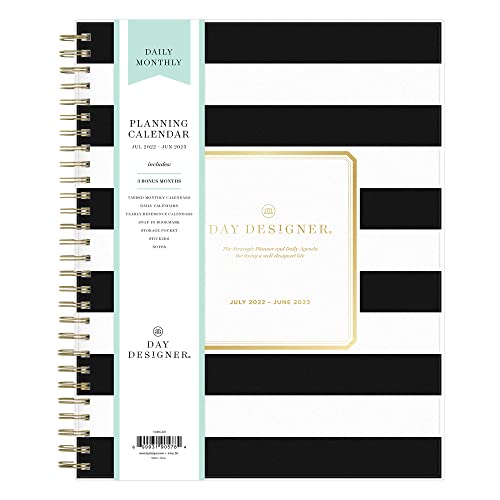 Day Designer for Blue Sky 2022-2023 Academic Year Daily & Monthly Planner, 8″ x 10″, Frosted Cover, Wirebound, Rugby Stripe Black (137885-A23)