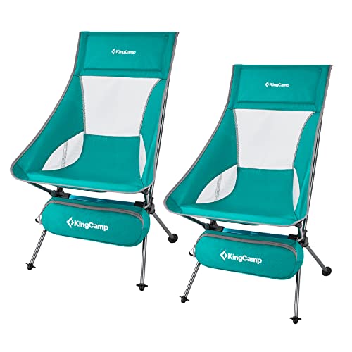 KingCamp Extra Wide Lightweight High Back Compact Folding Chairs with Headrest & Side Pocket & Carry Bag, Heavy Duty 330lbs, Portable for Camping, Traveling, Picnic, Fishing, ONE Size, Cyan-2 Pack