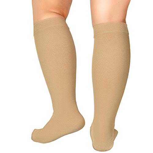 Extra Wide Calf Compression Socks for Women & Men, Plus Size Compression Socks 20-30 mmHg, Knee High Stockings to Prevent Swelling, Pain