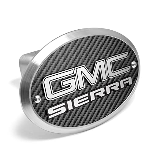 iPick Image Made for GMC Sierra 3D Logo on Carbon Fiber Look Oval Billet Aluminum 2″ Tow Hitch Cover