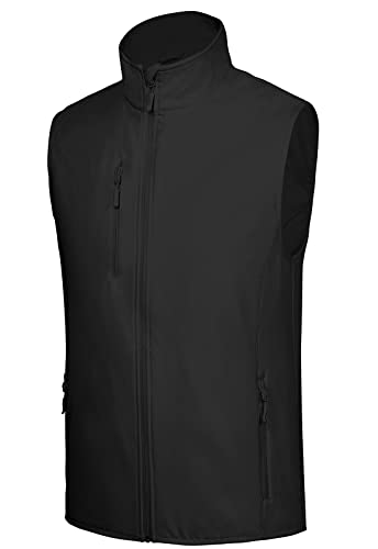 fit space Men’s Lightweight Vest Softshell Sleeveless Windproof Jacket with Zipper Pcoket Cycling Travel Hiking Running Golf (Black,Medium)
