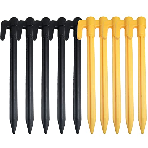 HSCGIN Tent Stakes 10PCS 5.8Inch Heavy Duty and Durable Plastic Tent Awning Pegs Spike Hooks Canopy Peg for Camping Black and Yellow