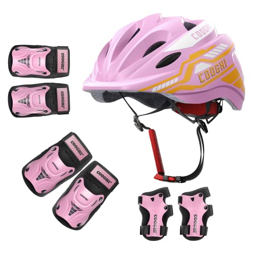COOGHI Kids Helmet Pads Set – Lightweight 1-Piece Bike Helmet (Ages 3-10) and Full Protective Gear Set Includes Knee Elbow Wrist Pads (Ages 3-6) for Scooter Skateboarding Skating Biking BMX Skiing
