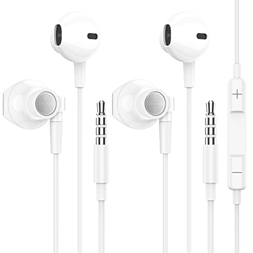 【2 Pack】 Earphones, TETUDIO Wired Earbuds with Built-in Microphone and Volume Control, Lightweight in-Ear Headphones Earphones Compatible with iPhone/Samsung/Android/MP3/MP4, White (V13)