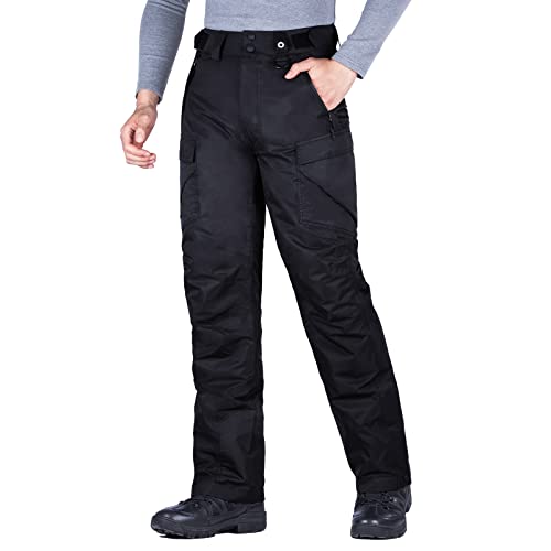 FREE SOLDIER Men’s Waterproof Warm Snowboard Insulated Pants Winter Ski Snow Pants(Black Large(34-36)/32L)