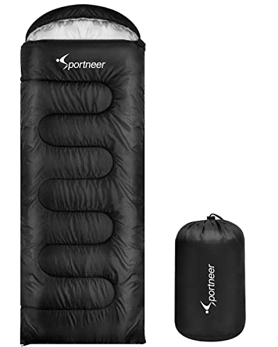 Camping Sleeping Bag for Adults: Sportneer 3 Season Warm Weather Waterproof Lightweight Sleeping Bag for Kids Backpacking Sleeping Bags for Adult Youth Camping Hiking Outdoor Travel (Black)