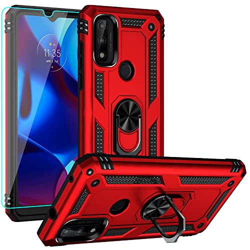 YZOK Compatible with Moto G Pure Case,Moto G Pure Phone Case with HD Screen Protector,[Military Grade] Ring Car Mount Kickstand Hybrid Hard PC Soft TPU Shockproof Protective Case for Moto G Pure (Red)