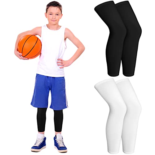 Kids Long Compression Leg Sleeves Non Slip UV Protection Thigh Calf for Boy Girl Youth Basketball Running Sport (Medium)
