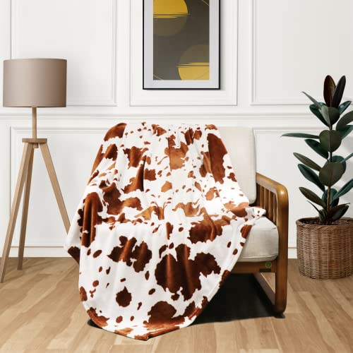 Brown Cow Print Blanket Cozy Soft Cow Print Throw Blanket Lightweight Fleece Cow Blanket Couch Chairs Sofa Bedroom Living Room 50×60 inch Perfect Cow Gift Boys Girls Adults Student