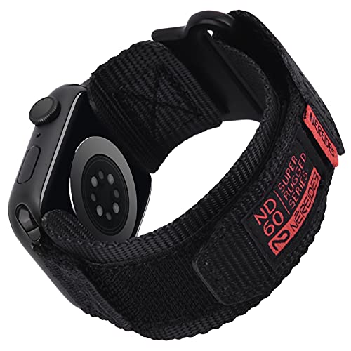 Nereides Compatible With Apple Watch Band, Rugged Nylon Sports Strap Woven Loop Design For iWatch 42mm/44mm/45mm 38mm/40mm/41mm, Tough Replacement Band Series 7/6/5/4/3/2/1/SE Men Women Black