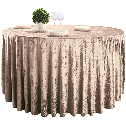 RCZ Décor Premium Velvet Table Cover | Washable Fabric | Wrinkle Resistant | 120” | Round Tablecloth for Banquets, Weddings, Parties and More | Champagne, (752)