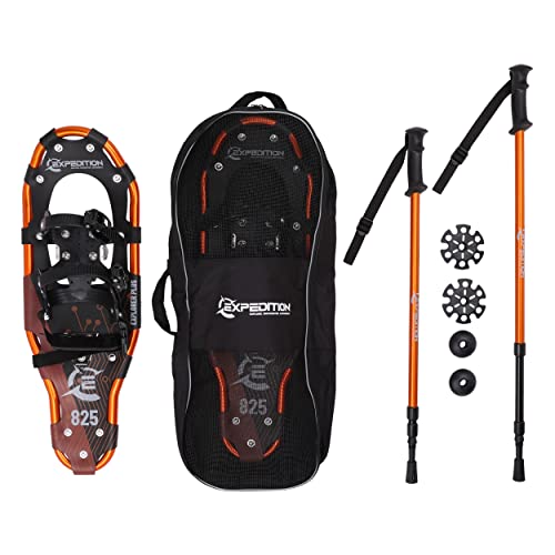 Cascade Mountain Tech unisex adult + Poles snowshoes, Bronze, 36 – Up to 300 lbs US