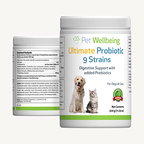 Pet Wellbeing – Ultimate Probiotic 9 Strains for Cats and Dogs – Natural Support for Digestion and Urinary Tract Health 320 Grams