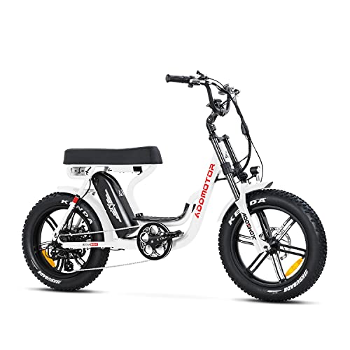 ADDMOTOR Motan Ebike Moped-Style 20” Fat Tire Electric Bike, 80 MI, 750W Motor, 48V/20Ah Battery UL Certified, M-66 R7 Step Thru Snow Mountain Electric Bicycle with Long Banana Seat