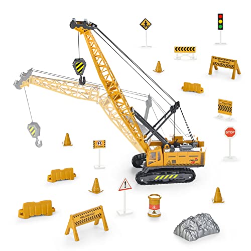 Jenilily 1:55 Scale Die-cast Crane Construction Vehicles Toy Alloy Model Car, Gifts for Kids Boys Toddler 3 4 5 Years Old