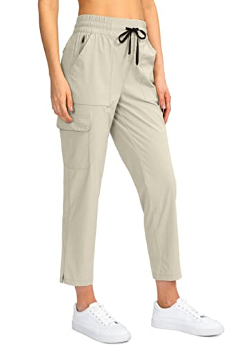 G Gradual Women’s Hiking Cargo Pants 7/8 Lightweight Quick Dry Outdoor Water Resistant Pants for Women with Zipper Pockets(Sage Green,M)
