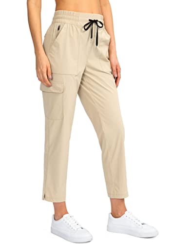 G Gradual Women’s Hiking Cargo Pants 7/8 Lightweight Quick Dry Outdoor Water Resistant Pants for Women with Zipper Pockets(Khaki,S)