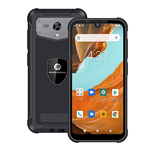 PHONEMAX Rugged Phones,4G LTE Rugged Cell Phones Unlocked Smartphone,Android 10,6.088inch Screen 3GB+32GB Dual SIM 5050mAh Battery for GSM T-Mobile,Black,IP68 Waterproof Drop Proof Shockproof