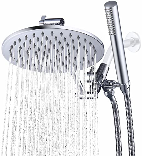 G-Promise All Metal Dual Shower Head Combo | 8″ Rainfall Shower Head, Handheld Shower Wand | Smooth 3-way Diverter | with Adjustable Extender – An Upgrade of Shower Experience （Polished Chrome）