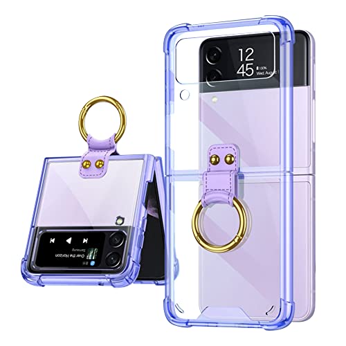 PUROOM for Samsung Galaxy Z Flip 3 Case with Ring, Ultra Thin Transparent Shockproof Protection Cover Case for Samsung Galaxy Z Flip 3 5G 2021 (Clear-Purple)