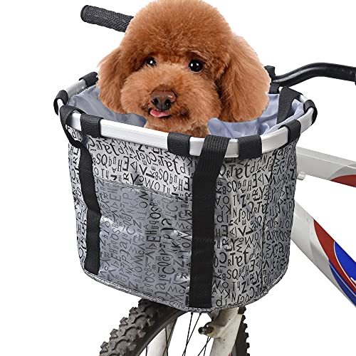 VEIZXUN Removable Bike Basket Front,Dog Basket for Bike Large Bike Baskets for Women Picnic Shopping Easy Install to Bicycle Front Handlebar (Gray)