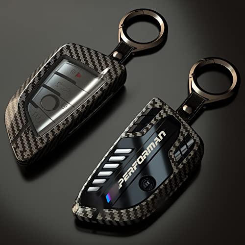 Phmnkl Alloy Car Key Case Rings Cover Holder for BMW 1 3 5 7 Series 530 F48 X1 X2 X3 X4 X5 X6 Classic Engine Head Concept (A Style Carbon Fiber)