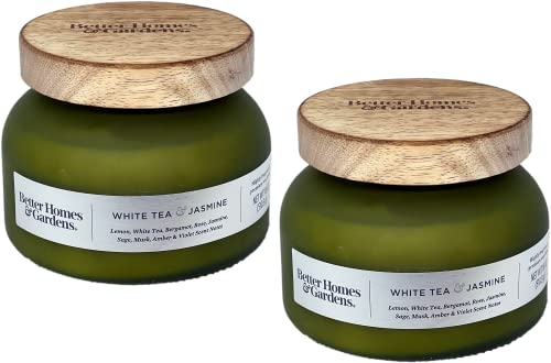 BetterHomes&Gardens 18oz Scented Candle, White Tea and Jasmine 2-Pack, 18oz (501g) x 2 [excluding glass jar weight] (44225)