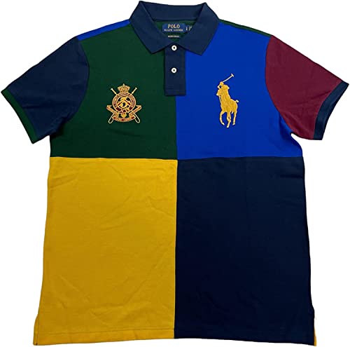 POLO RALPH LAUREN Men’s Short Sleeve Mesh Custom Slim Fit Big Pony Polo Shirt (XX-Large, Green Quad Multi)