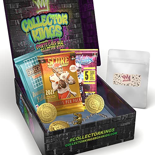 Collector Kings Sports Cards Kids Mystery Box – Includes 3 Sealed Sports Trading Cards Packs, 1 King Mystery Pack, and Exclusive King Bling – Basketball, Football Trading Cards for Boys & Girls