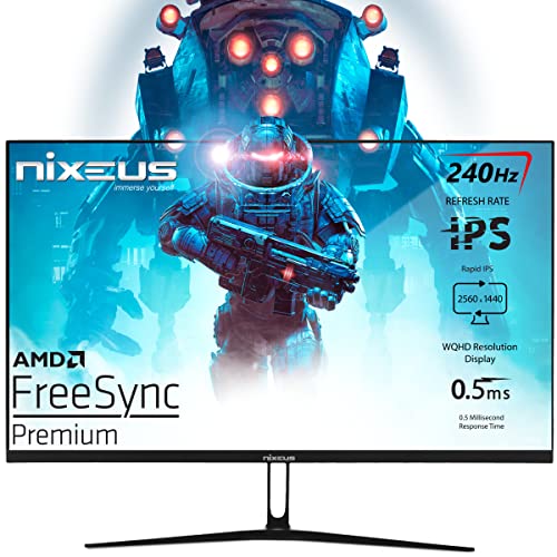Nixeus EDG 27” Rapid IPS 2560 x 1440 AMD FreeSync Premium Certified 240Hz HDR Gaming Monitor (NX-EDG27240X) Black