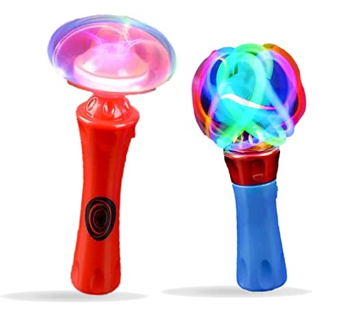 Spinning Light Up Toys – Set of 2 Spinner Wand Sensory Toys For Kids | Magic Spinning Light Wand and Spinning LED Orbiter Wand | Gift or Party Favor For Children with Autism, Toddler, Boys, Girls