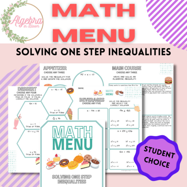Math Menu Activity: Solving one step Inequalities
