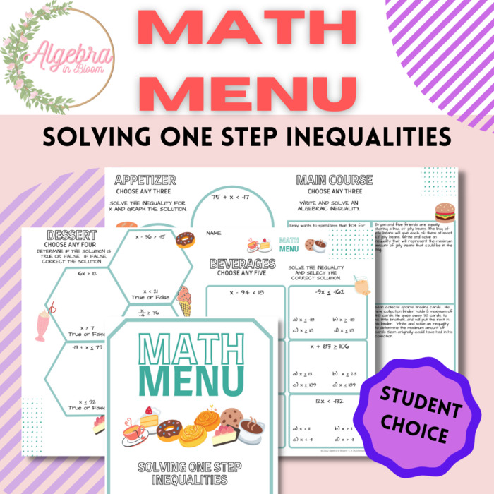 Math Menu Activity: Solving one step Inequalities | The Storepaperoomates Retail Market - Fast Affordable Shopping
