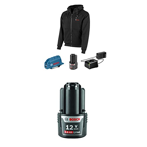 Bosch GHH12V-20LN12 12V Max Heated Hoodie Kit with Portable Power Adapter & Bosch BAT414 12-Volt Max Lithium-Ion 2.0Ah High Capacity Battery, Black