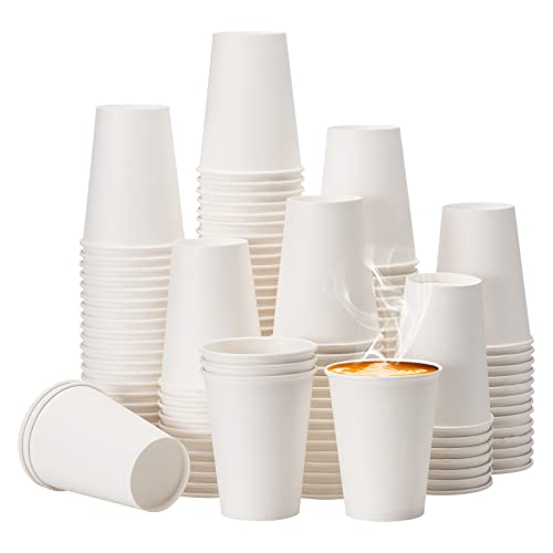 RACETOP Hot Coffee Cups 12 oz [100 pack], Paper Coffee Cups, Disposable Coffee Cups, Ideal for Beverage| Coffee (white, 12oz)