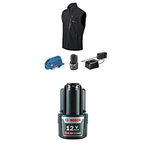 Bosch Heated Vest Kit with Portable Power Adapter & Bosch 12 Volt High Capacity Lithium Ion Battery, Black