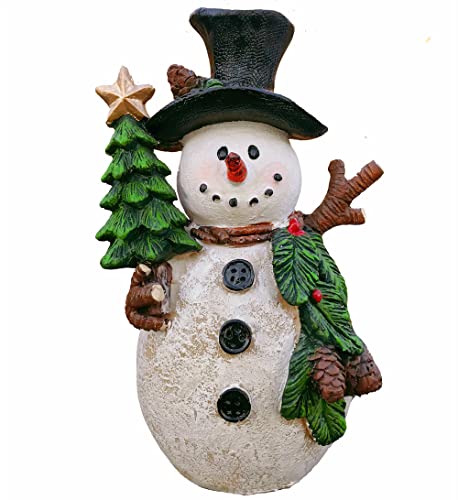 Classic Snowman Figurine with Cardinal Pinecone Christmas Tree Figurine for Decor (with Christmas Tree)