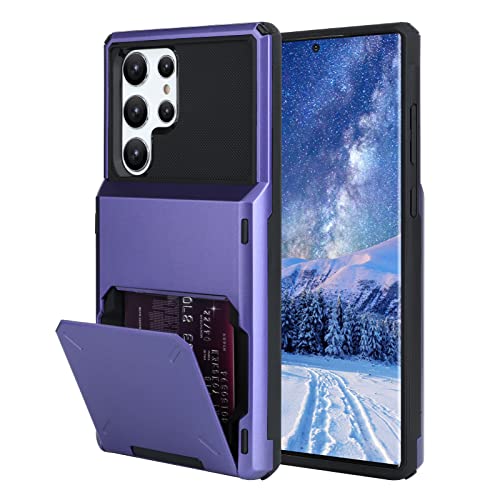 Marphe Wallet Case for Samsung Galaxy S22 Ultra Case with 4-Card Credit Card Holder Slot Shockproof Cover Hybrid Heavy Duty Protection Armor Phone Case Compatible with Galaxy S22 Ultra 5G-Purple