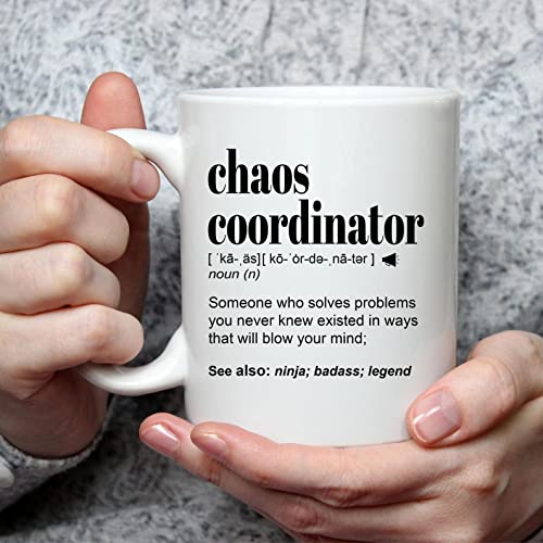 Chaos Coordinator Coffee Mug For Dad Mom From Daughter Son Pink Flowers Printed Someone Who Solves Problems Ceramic Teacup Funny Gifts For Badass Legend Ninja Birthday Mothers Day Fathers Day