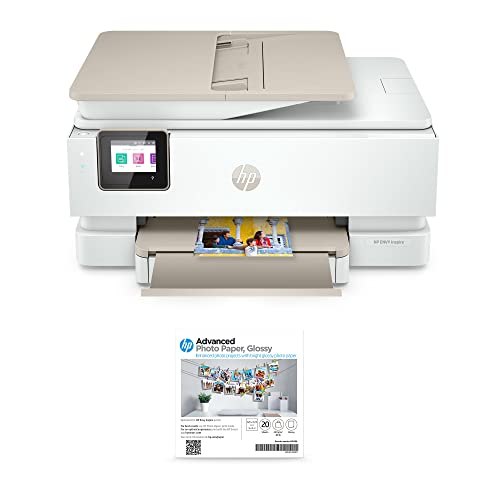 HP Envy Inspire 7955e Wireless Color All-in-One Printer with Bonus 6 Months Instant Ink with HP+ (1W2Y8A) and Advance Photo Paper,-Glossy, 5×5 in, 20 sheets (49V50A)
