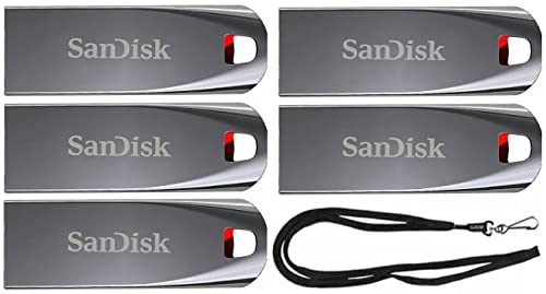SanDisk 64GB (5 Pack) Cruzer Force USB 2.0 Flash Drive SDCZ71-064G Bundle with (1) GoRAM Black Lanyard