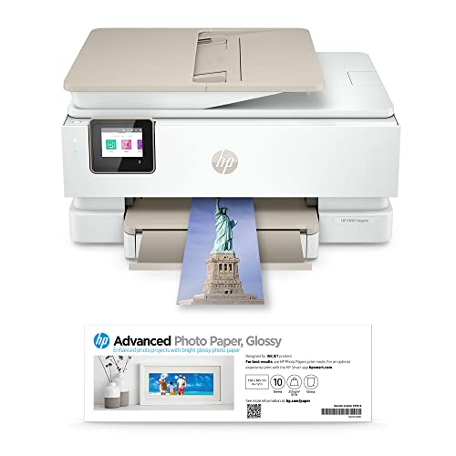 HP Envy Inspire 7955e Wireless Color All-in-One Printer with Bonus 6 Months Instant Ink with HP+ (1W2Y8A) and Advance Photo Paper,-Glossy, 4×12 in, 10 Sheets (49V51A)